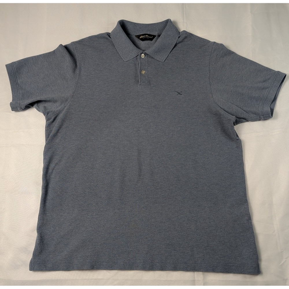 Eddie Bauer Mens Blue Heather Short Sleeve Cotton Polo Shirt Large‎